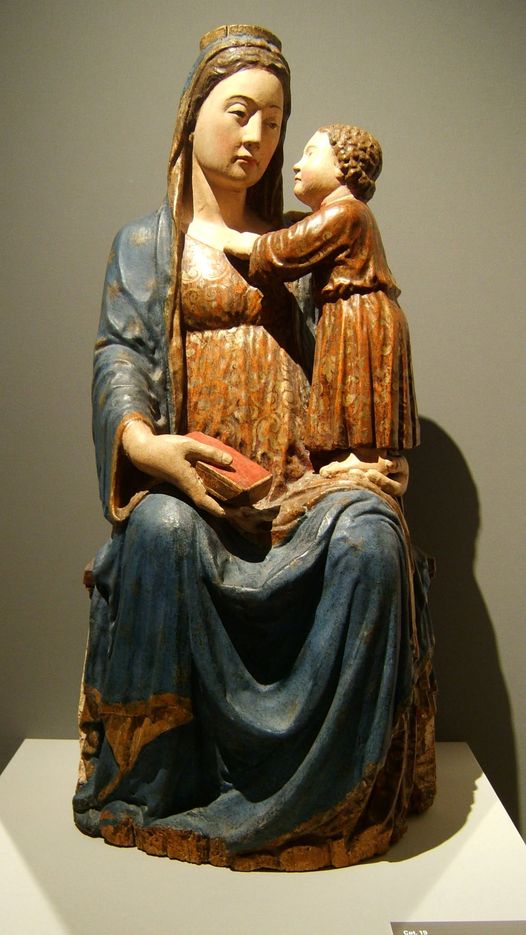Madonna in trono col bambino, prima metà XV° sec. legno policromo 114 x 53 x 17 cm