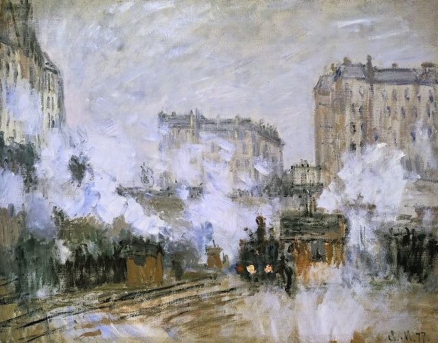 Claude Monet, La Gare Saint-Lazare : Extérieur de la gare, arrivée d'un train. (1877)