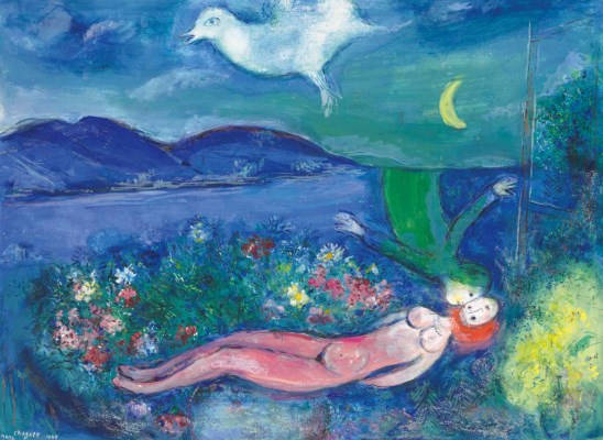 Marc Chagall (1887-1985)- Les amoureaux au Cap-Ferrat
