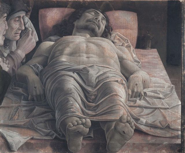 Il Cristo morto, dipint di Andrea Mantegna, tempera su tela