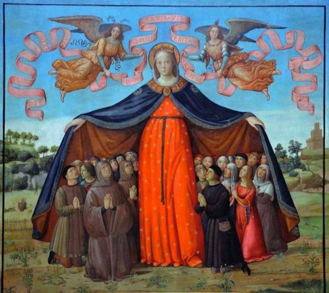 Maestro di Marradi, Madonna della Misericordia, fine del secolo XV, cm 115×130, Marradi, Chiesa di San Lorenzo