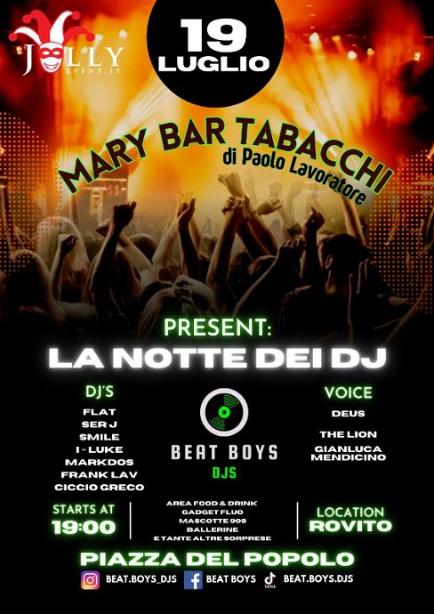 19 luglio ''La notte dei DJ'', in Piazza del Popolo a Rovito