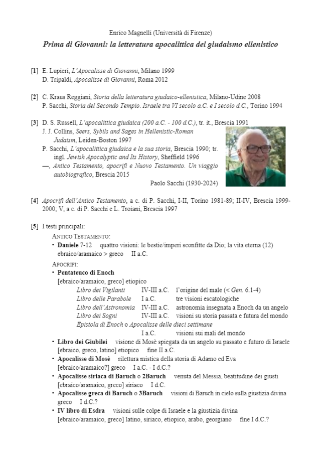 Enrico Magnelli. Prima di Giovanni: la letteratura apocalittica del giudaismo ellenistico