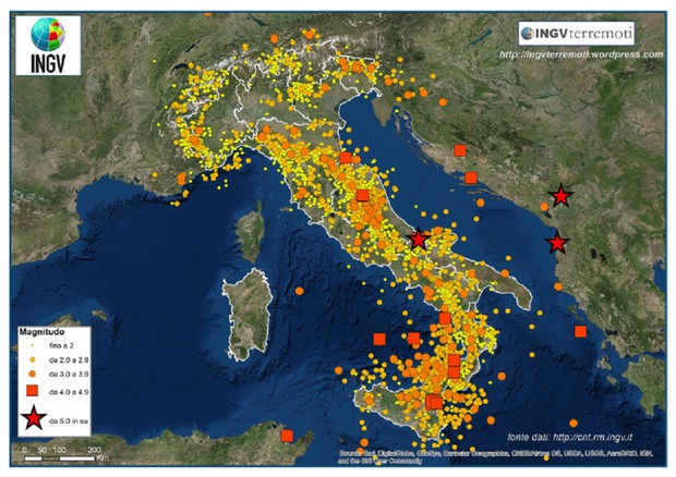 ITALIA.  Oltre 23.000 terremoti nel 2018, uno ogni 20 minuti