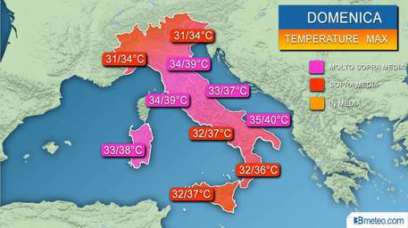Domenica e lunedì gran caldo sull'Italia, si sfioreranno i 40 gradi