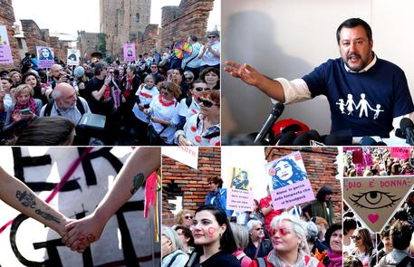 Salvini a Verona al Congresso delle famiglie. La protesta in piazza