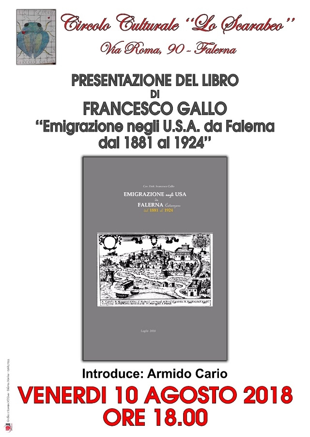 Presenzazione libro L’emigrazione falernese negli U.S.A. raccontata da Francesco Gallo, 10 agosto