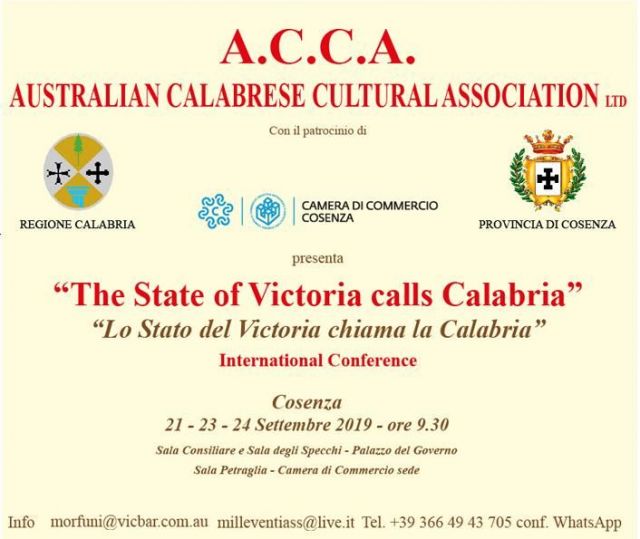 Conferenza internazionale  "Lo Stato del Victoria chiama la Calabria "  21-23-24 Settembre