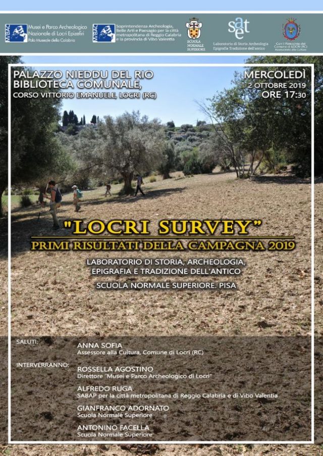mercoledì 2 ottobre, presentazione ricognizione archeologica del ''Locri survey 2019''