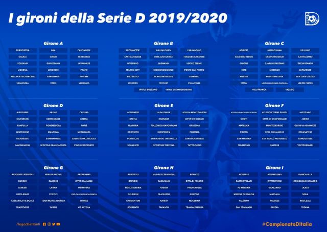 CALCIO – Serie D: i gironi del campionato 2019-2020